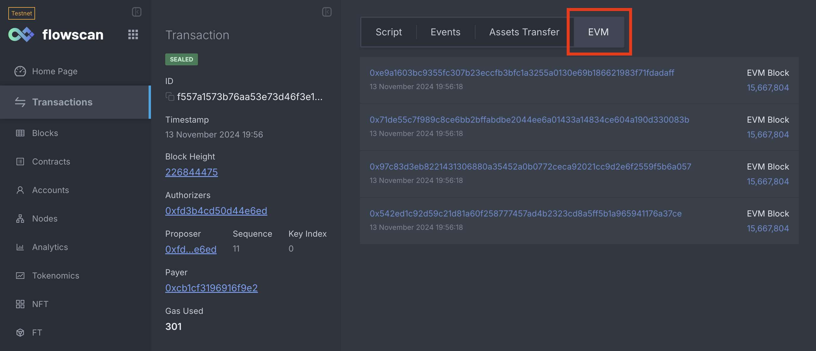 Embedded EVM transactions on Flowscan